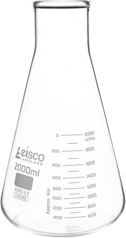 Erlenmeyer Flask, 2000mL - Wide Neck - ASTM, Dual Graduated Scale - Borosilicate Glass - Wide Neck Flasks, Conical Flasks, Glass Flasks - Eisco Labs in Saudi Arabia