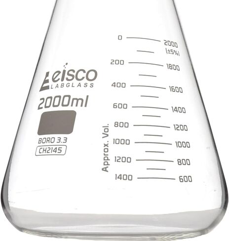 Erlenmeyer Flask, 2000mL - Wide Neck - ASTM, Dual Graduated Scale - Borosilicate Glass - Wide Neck Flasks, Conical Flasks, Glass Flasks - Eisco Labs in Saudi Arabia