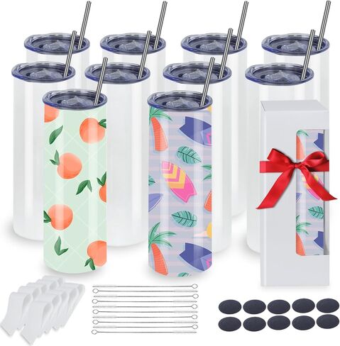 MICLAXYS 50 Pack Sublimation Tumblers 20 Oz Skinny Straight, Stainless Steel Sublimation Tumblers Blank, Individually Gift Boxed, Insulated Tumbler Sublimation (50) in Kuwait