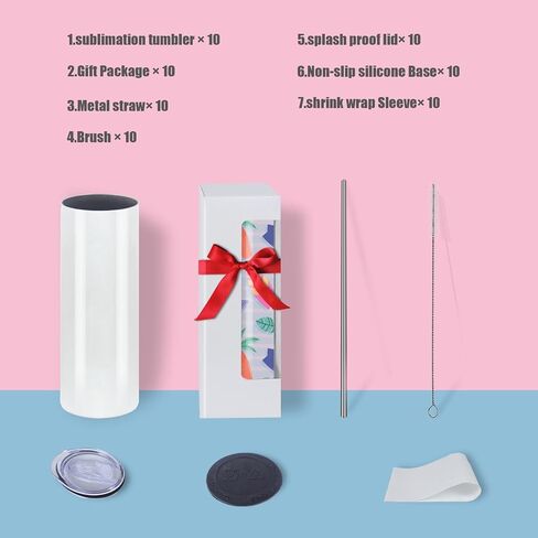 MICLAXYS 50 Pack Sublimation Tumblers 20 Oz Skinny Straight, Stainless Steel Sublimation Tumblers Blank, Individually Gift Boxed, Insulated Tumbler Sublimation (50) in Kuwait