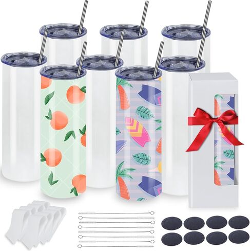 MICLAXYS 50 Pack Sublimation Tumblers 20 Oz Skinny Straight, Stainless Steel Sublimation Tumblers Blank, Individually Gift Boxed, Insulated Tumbler Sublimation (50) in Kuwait
