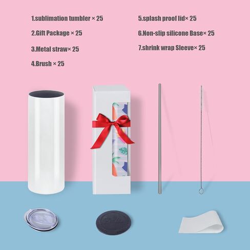 MICLAXYS 50 Pack Sublimation Tumblers 20 Oz Skinny Straight, Stainless Steel Sublimation Tumblers Blank, Individually Gift Boxed, Insulated Tumbler Sublimation (50) in Kuwait