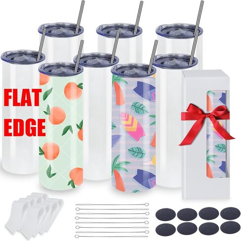 MICLAXYS 50 Pack Sublimation Tumblers 20 Oz Skinny Straight, Stainless Steel Sublimation Tumblers Blank, Individually Gift Boxed, Insulated Tumbler Sublimation (50) in Kuwait
