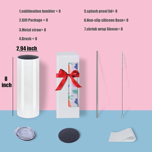 MICLAXYS 50 Pack Sublimation Tumblers 20 Oz Skinny Straight, Stainless Steel Sublimation Tumblers Blank, Individually Gift Boxed, Insulated Tumbler Sublimation (50) in Kuwait