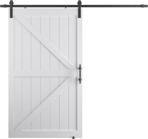 48''x84'' Sliding Barn Door with 8ft Barn Door Hardware Kit & Handle & Floor Guides-Assembly Required-Include Installation Manual, K-Frame, White in Saudi Arabia