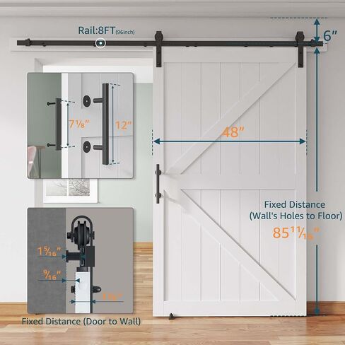 48''x84'' Sliding Barn Door with 8ft Barn Door Hardware Kit & Handle & Floor Guides-Assembly Required-Include Installation Manual, K-Frame, White in Saudi Arabia