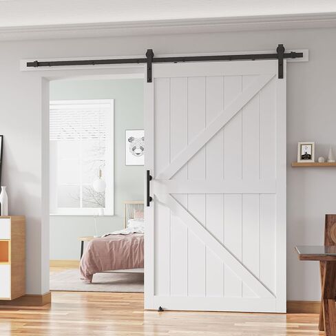48''x84'' Sliding Barn Door with 8ft Barn Door Hardware Kit & Handle & Floor Guides-Assembly Required-Include Installation Manual, K-Frame, White in Saudi Arabia