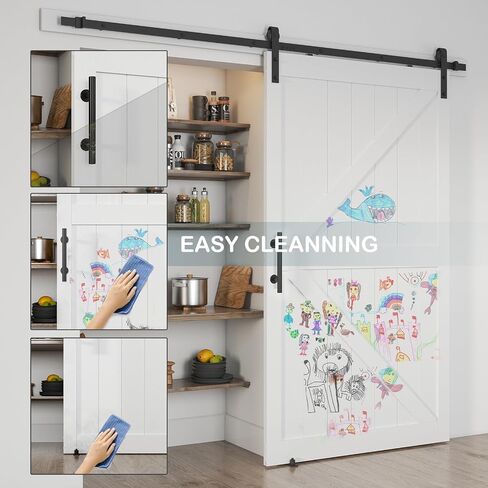 48''x84'' Sliding Barn Door with 8ft Barn Door Hardware Kit & Handle & Floor Guides-Assembly Required-Include Installation Manual, K-Frame, White in Saudi Arabia