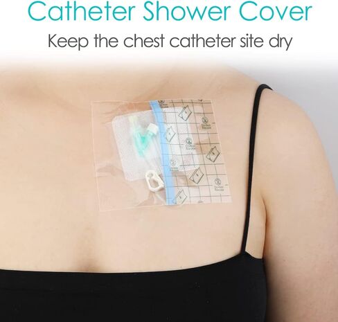 100Pcs Waterproof Shower Protector Bandage 4"x4" for Chest Chemo Dialysis Catheter Shower Cover Hemodialysis Port Surgery Incisions Bath Guard Patch Transparent Film Clear Adhesive Wounds Dressing in Saudi Arabia