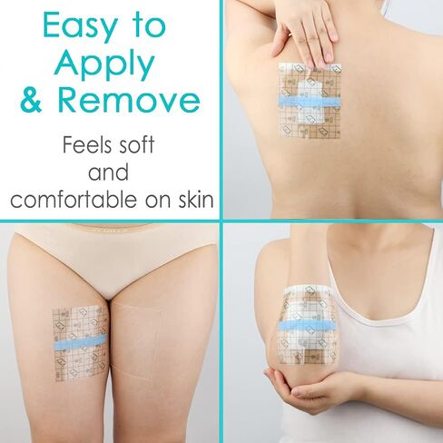 100Pcs Waterproof Shower Protector Bandage 4"x4" for Chest Chemo Dialysis Catheter Shower Cover Hemodialysis Port Surgery Incisions Bath Guard Patch Transparent Film Clear Adhesive Wounds Dressing in Saudi Arabia