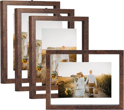 WIFTREY 5x7 Floating Picture Frames Set of 4, Black Rustic Picture Frame 5 x 7 for Wall Hanging, Double Glass Family Photo Frame Display any Size up to 7x9 in Saudi Arabia