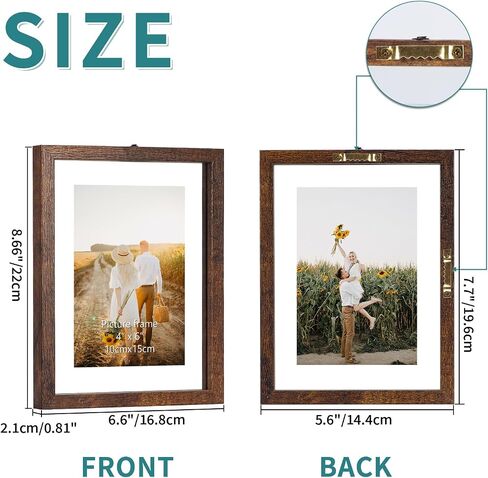 WIFTREY 5x7 Floating Picture Frames Set of 4, Black Rustic Picture Frame 5 x 7 for Wall Hanging, Double Glass Family Photo Frame Display any Size up to 7x9 in Saudi Arabia
