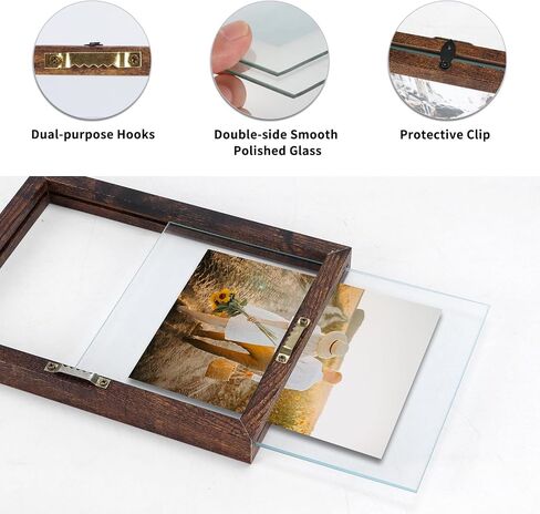 WIFTREY 5x7 Floating Picture Frames Set of 4, Black Rustic Picture Frame 5 x 7 for Wall Hanging, Double Glass Family Photo Frame Display any Size up to 7x9 in Saudi Arabia