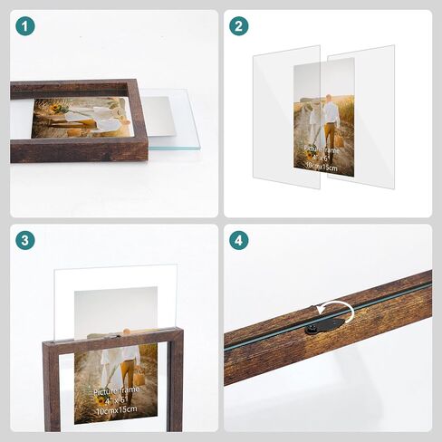WIFTREY 5x7 Floating Picture Frames Set of 4, Black Rustic Picture Frame 5 x 7 for Wall Hanging, Double Glass Family Photo Frame Display any Size up to 7x9 in Saudi Arabia