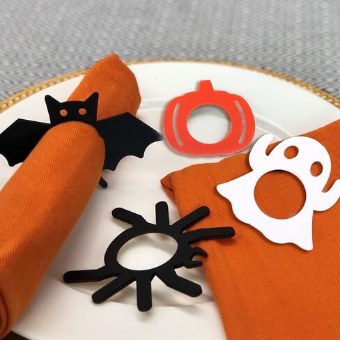 16PCS Halloween Napkin Rings, Acrylic Pumpkin Ghost Bat Spider Napkin Serviette Holder Rings Decorative Hallow Out Fall Napkin Ring Set for Halloween Holiday Party Family Gather Table Settings in Saudi Arabia
