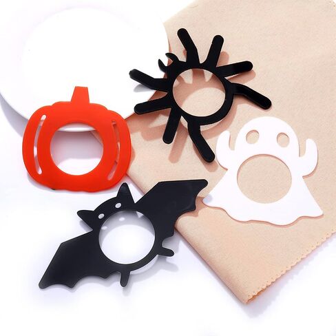 16PCS Halloween Napkin Rings, Acrylic Pumpkin Ghost Bat Spider Napkin Serviette Holder Rings Decorative Hallow Out Fall Napkin Ring Set for Halloween Holiday Party Family Gather Table Settings in Saudi Arabia