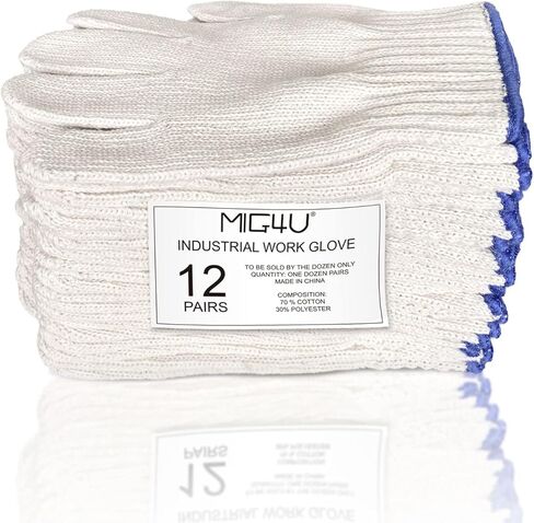 MIG4U 12 Pairs Work Gloves - Cotton String Gloves for Safety Work - Glove Liner Hand Saver Heat Protection for BBQ (Large, Economic) in Saudi Arabia