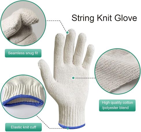 MIG4U 12 Pairs Work Gloves - Cotton String Gloves for Safety Work - Glove Liner Hand Saver Heat Protection for BBQ (Large, Economic) in Saudi Arabia