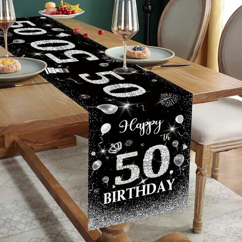 18th Birthday Table Runner Black Silver Happy 18th Birthday Table Runner for 18 Years Old Boys Men Women Him Her Celebrate Birthday Party Decorations Non-Slip Dining Table Linen Cloth 72 Inches Long in Kuwait