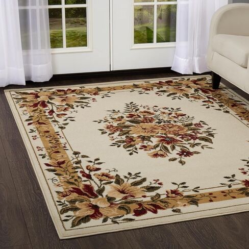 سجادة منطقة قزوين أوبتيموم من Home Dynamix، 3'7 بوصة × 5'2، زهور ميدالية تقليدية، عاجي/بورجوندي/أصفر in Kuwait