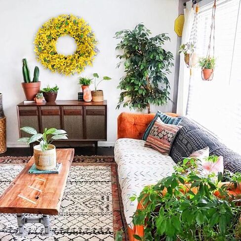 إكليل زهرة فورسيثيا مقاس 26 بوصة للباب الأمامي، إكليل زهور للربيع والصيف كل يوم للداخل والخارج، إكليل كبير الحجم لديكور المنزل in Kuwait