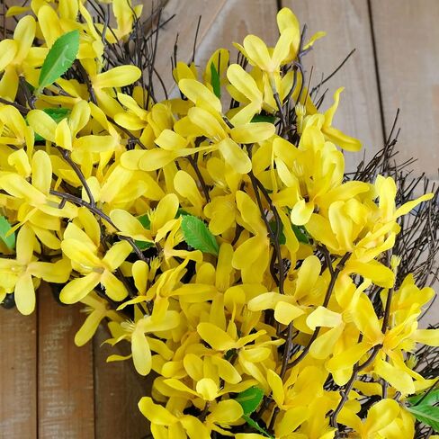 إكليل زهرة فورسيثيا مقاس 26 بوصة للباب الأمامي، إكليل زهور للربيع والصيف كل يوم للداخل والخارج، إكليل كبير الحجم لديكور المنزل in Kuwait