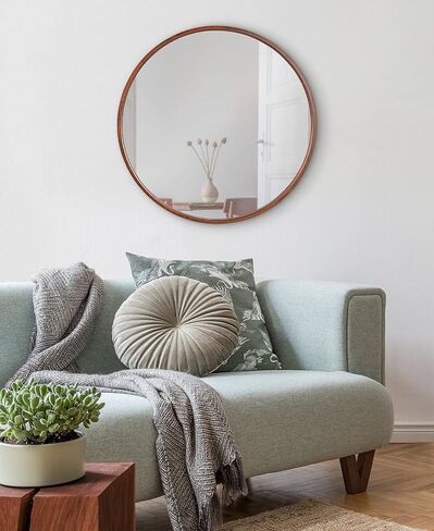 Kate and Laurel Valenti Round Wood Wall Mirror, 28 Inch Diameter, Walnut Brown, Decorative Circular Mirror for Wall in Saudi Arabia