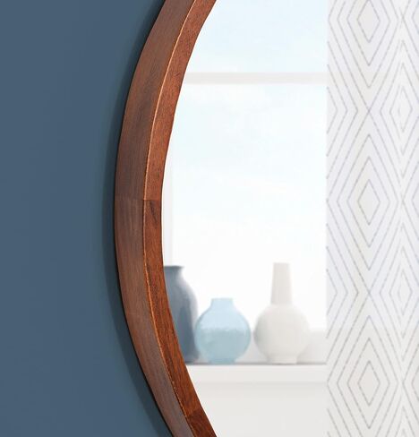 Kate and Laurel Valenti Round Wood Wall Mirror, 28 Inch Diameter, Walnut Brown, Decorative Circular Mirror for Wall in Saudi Arabia