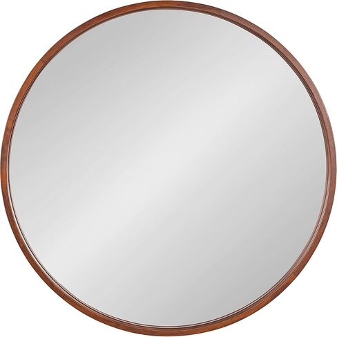 Kate and Laurel Valenti Round Wood Wall Mirror, 28 Inch Diameter, Walnut Brown, Decorative Circular Mirror for Wall in Saudi Arabia