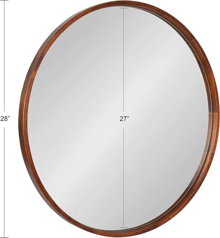 Kate and Laurel Valenti Round Wood Wall Mirror, 28 Inch Diameter, Walnut Brown, Decorative Circular Mirror for Wall in Saudi Arabia