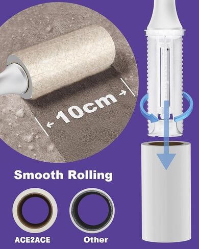 ACE2ACE Lint Rollers for Pet Hair Extra Sticky, 540 Sheets Lint Roller Refills for Clothes, Reusable Lint Roller Pack for Clothing, Carpet, Dog & Cat Hair Removal, 6 Rollers+ 2 Handle, White in Saudi Arabia