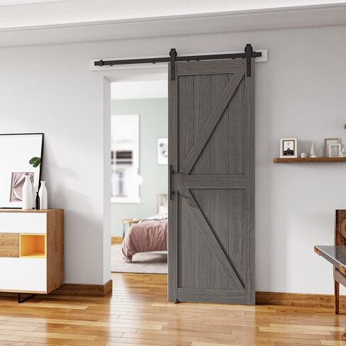 48''x84'' Sliding Barn Door with 8ft Barn Door Hardware Kit & Handle & Floor Guides-Assembly Required-Include Installation Manual, K-Frame, White in Saudi Arabia