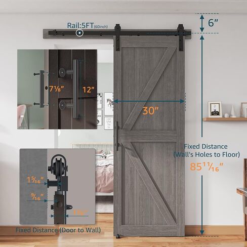 48''x84'' Sliding Barn Door with 8ft Barn Door Hardware Kit & Handle & Floor Guides-Assembly Required-Include Installation Manual, K-Frame, White in Saudi Arabia