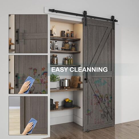 48''x84'' Sliding Barn Door with 8ft Barn Door Hardware Kit & Handle & Floor Guides-Assembly Required-Include Installation Manual, K-Frame, White in Saudi Arabia
