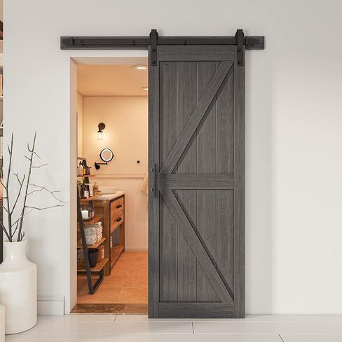 48''x84'' Sliding Barn Door with 8ft Barn Door Hardware Kit & Handle & Floor Guides-Assembly Required-Include Installation Manual, K-Frame, White in Saudi Arabia