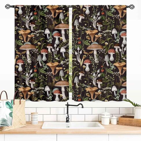 Mushroom Curtains for Kitchen, Farmhouse Country Wild Floral Botanical Mushroom Cottagecore Nature Plants Herbs Blackout Window Treatments Drapes for Bedroom Living Room, 55x39 Inch in Kuwait