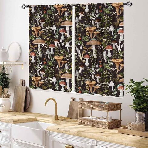 Mushroom Curtains for Kitchen, Farmhouse Country Wild Floral Botanical Mushroom Cottagecore Nature Plants Herbs Blackout Window Treatments Drapes for Bedroom Living Room, 55x39 Inch in Kuwait