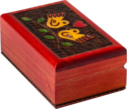 Artisan Owl Polish Handmade Sikorka Birds Kissing on Tree Branch Wooden Box with Red Interior, Perfect for Keepsakes and Special Items in Saudi Arabia