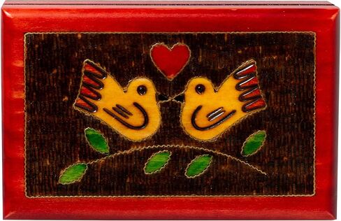 Artisan Owl Polish Handmade Sikorka Birds Kissing on Tree Branch Wooden Box with Red Interior, Perfect for Keepsakes and Special Items in Saudi Arabia