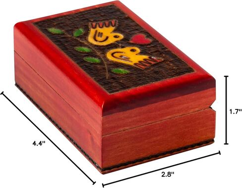 Artisan Owl Polish Handmade Sikorka Birds Kissing on Tree Branch Wooden Box with Red Interior, Perfect for Keepsakes and Special Items in Saudi Arabia