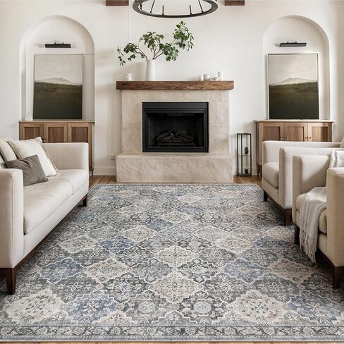 Moroccan Washable Living Room Rug, 8x10 Soft Non-Slip Bedroom Rug, Non Shedding Oriental Trellis Retro Rug Farmhouse Rugs for Living Room Bedroom Office Dining Room in Saudi Arabia