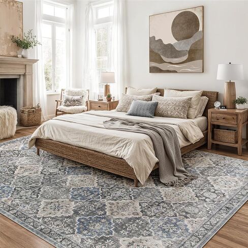 Moroccan Washable Living Room Rug, 8x10 Soft Non-Slip Bedroom Rug, Non Shedding Oriental Trellis Retro Rug Farmhouse Rugs for Living Room Bedroom Office Dining Room in Saudi Arabia