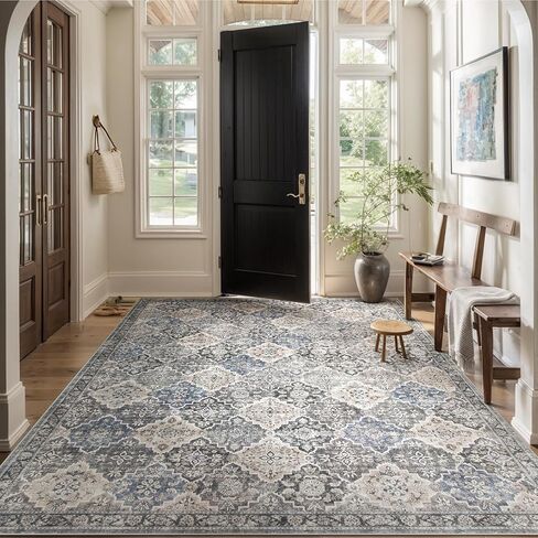 Moroccan Washable Living Room Rug, 8x10 Soft Non-Slip Bedroom Rug, Non Shedding Oriental Trellis Retro Rug Farmhouse Rugs for Living Room Bedroom Office Dining Room in Saudi Arabia