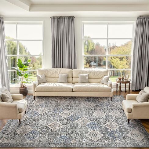 Moroccan Washable Living Room Rug, 8x10 Soft Non-Slip Bedroom Rug, Non Shedding Oriental Trellis Retro Rug Farmhouse Rugs for Living Room Bedroom Office Dining Room in Saudi Arabia