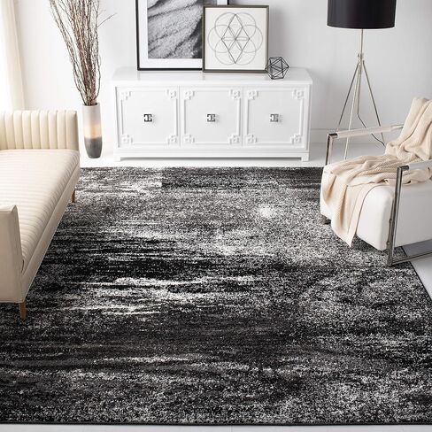 SAFAVIEH Adirondack Collection Area Rug - 6' Square, Silver & Black, Modern Abstract Design, Non-Shedding & Easy Care, Ideal for High Traffic Areas in Living Room, Bedroom (ADR112A) in Saudi Arabia