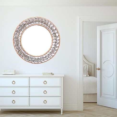 Wowser Faux Shell with Rope Trim Framed Mirror, Unique Wall Hanging Mirror, Nautical Home Decoration, 18.75 Inches in Saudi Arabia