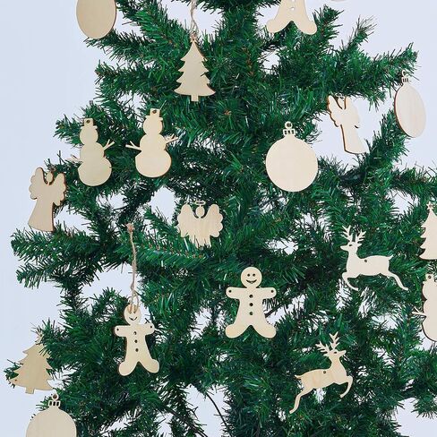 MACTING 30pcs Unfinished Wood Christmas Ornaments with Holes, Christmas Hanging Decorations for Kid's DIY Gift Craft Xmas Tree, 6 Shapes-Angel, Deer, Ball, Doll, Snowman, Tree in Saudi Arabia