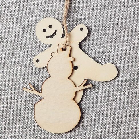 MACTING 30pcs Unfinished Wood Christmas Ornaments with Holes, Christmas Hanging Decorations for Kid's DIY Gift Craft Xmas Tree, 6 Shapes-Angel, Deer, Ball, Doll, Snowman, Tree in Saudi Arabia