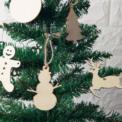 MACTING 30pcs Unfinished Wood Christmas Ornaments with Holes, Christmas Hanging Decorations for Kid's DIY Gift Craft Xmas Tree, 6 Shapes-Angel, Deer, Ball, Doll, Snowman, Tree in Saudi Arabia