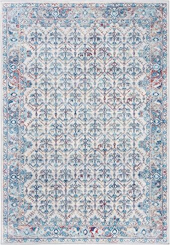 سجادة منطقة مجموعة SAFAVIEH Brentwood - 22.86 سم × 30.48 سم، عاجي وأزرق، تصميم شرقي متعثر، لا يتساقط ويسهل العناية به، مثالي للمناطق ذات حركة المرور العالية في غرفة المعيشة وغرفة النوم (BNT869A) in Kuwait